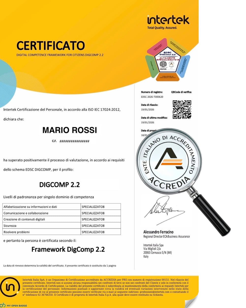 Certificazione Alfabetizzazione Digitale ACCREDIA (DIGCOMP 2.2)