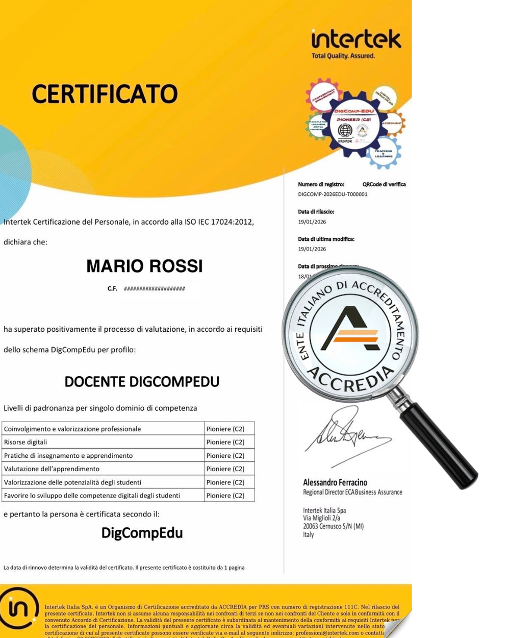 Certificazione DIGCOMPEDU ACCREDIA